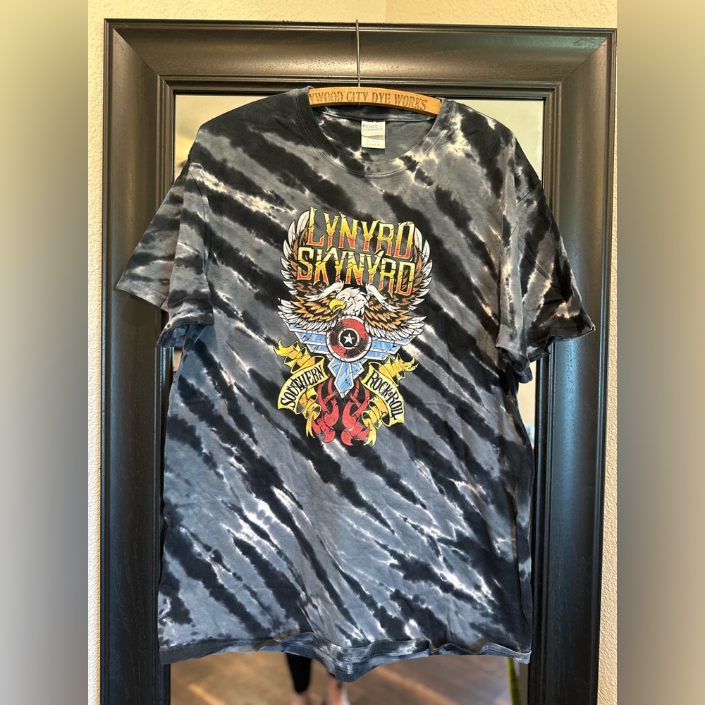 Port and Company Black and Gray Tie-Dye Lynyrd Skynyrd Graphic Tee